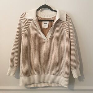 Aerie Ribbed Chunky Knit Pullover Sweater Size M Collared Oversized Cozy Boho
